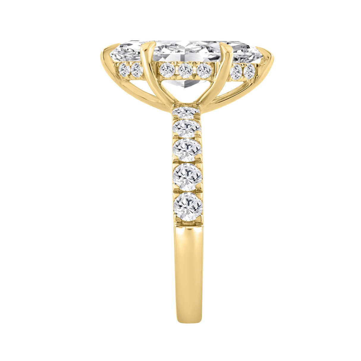 14K YELLOW GOLD 4.00CT MARQUISE/ROUND DIAMOND LADIES RING (CENTER STONE MARQUISE DIAMOND 3.00CT)