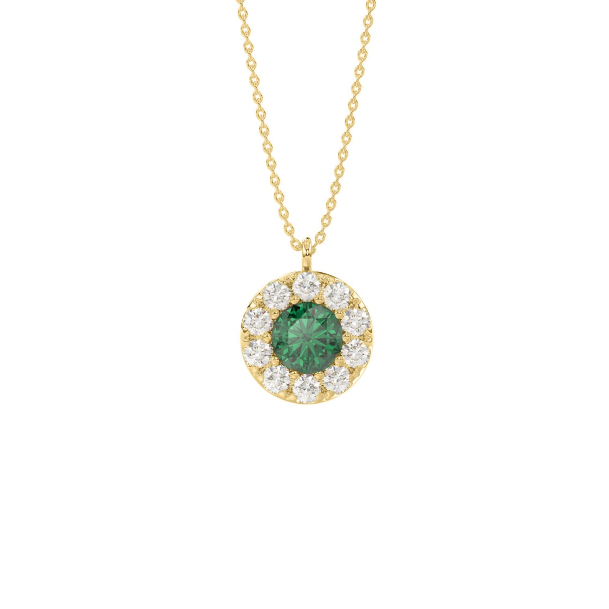 14K YELLOW GOLD 1.00CT ROUND/EMERALD DIAMOND LADIES PENDANT (CENTER STONE GREEN EMERALD ROUND DIAMOND 5/8CT)