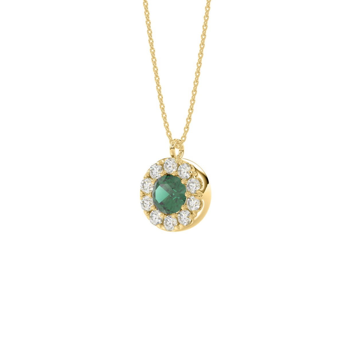 14K YELLOW GOLD 1.00CT ROUND/EMERALD DIAMOND LADIES PENDANT (CENTER STONE GREEN EMERALD ROUND DIAMOND 5/8CT)