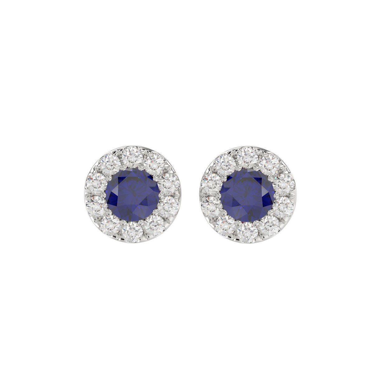 14K WHITE GOLD 1/2CT ROUND/BLUE SAPPHIRE ROUND DIAMOND LADIES EARRINGS