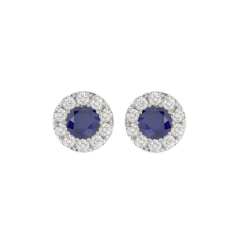 14K WHITE GOLD 1/2CT ROUND/BLUE SAPPHIRE ROUND DIAMOND LADIES EARRINGS