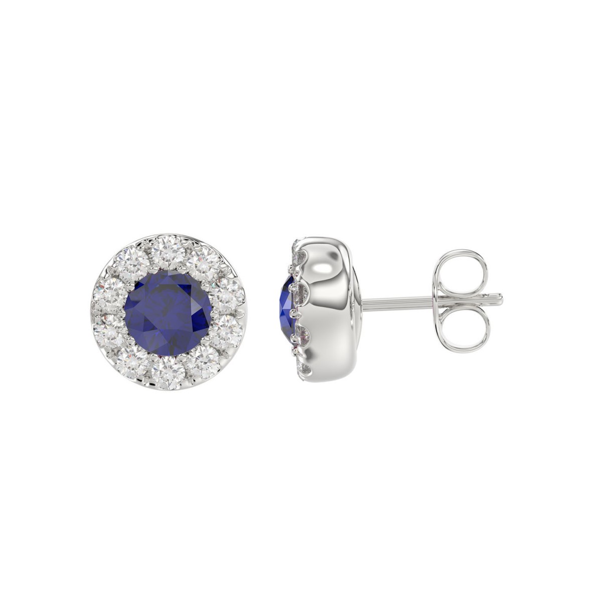14K WHITE GOLD 1/2CT ROUND/BLUE SAPPHIRE ROUND DIAMOND LADIES EARRINGS