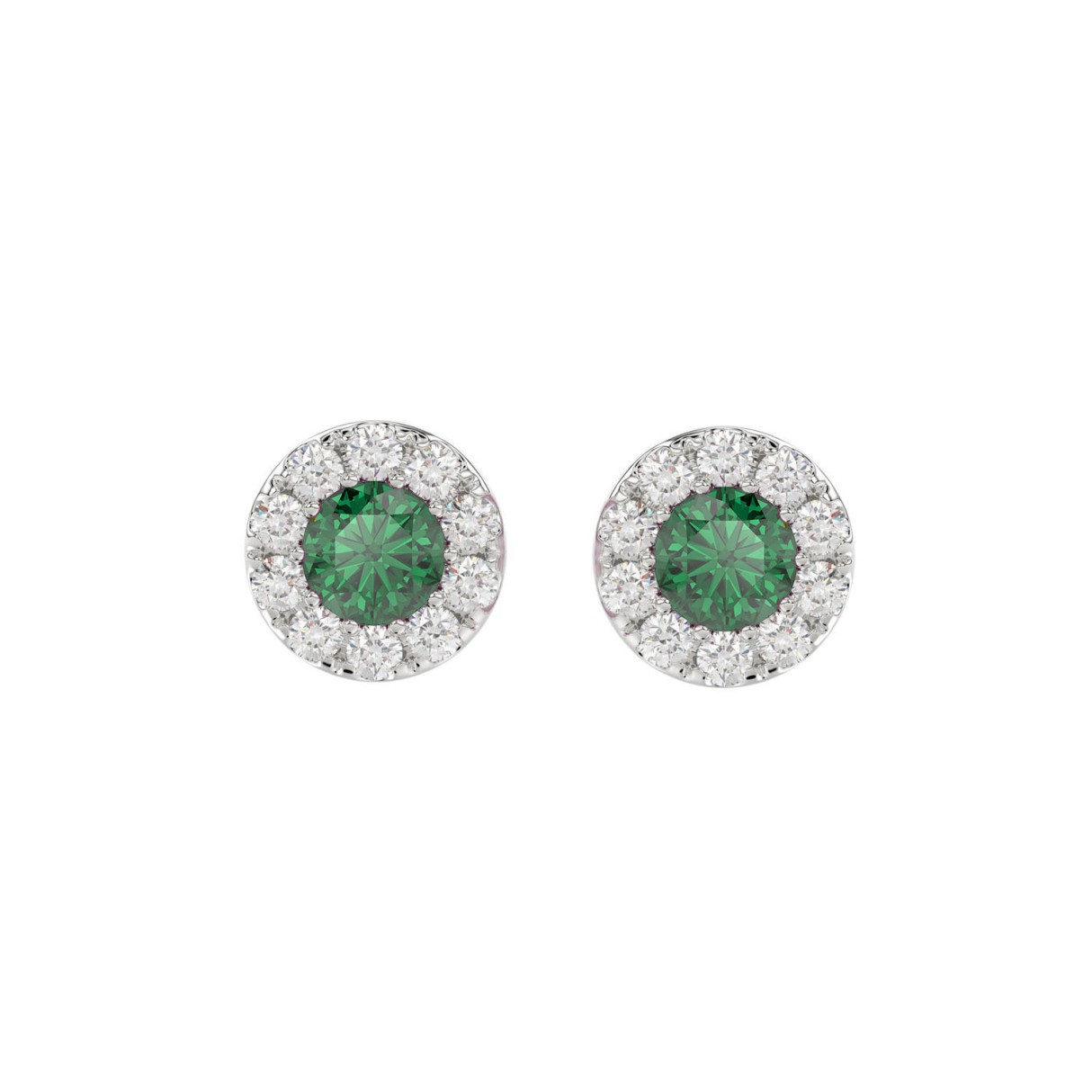 14K WHITE GOLD 1/2CT ROUND/ROUND GREEN EMERALD DIAMOND LADIES EARRING 