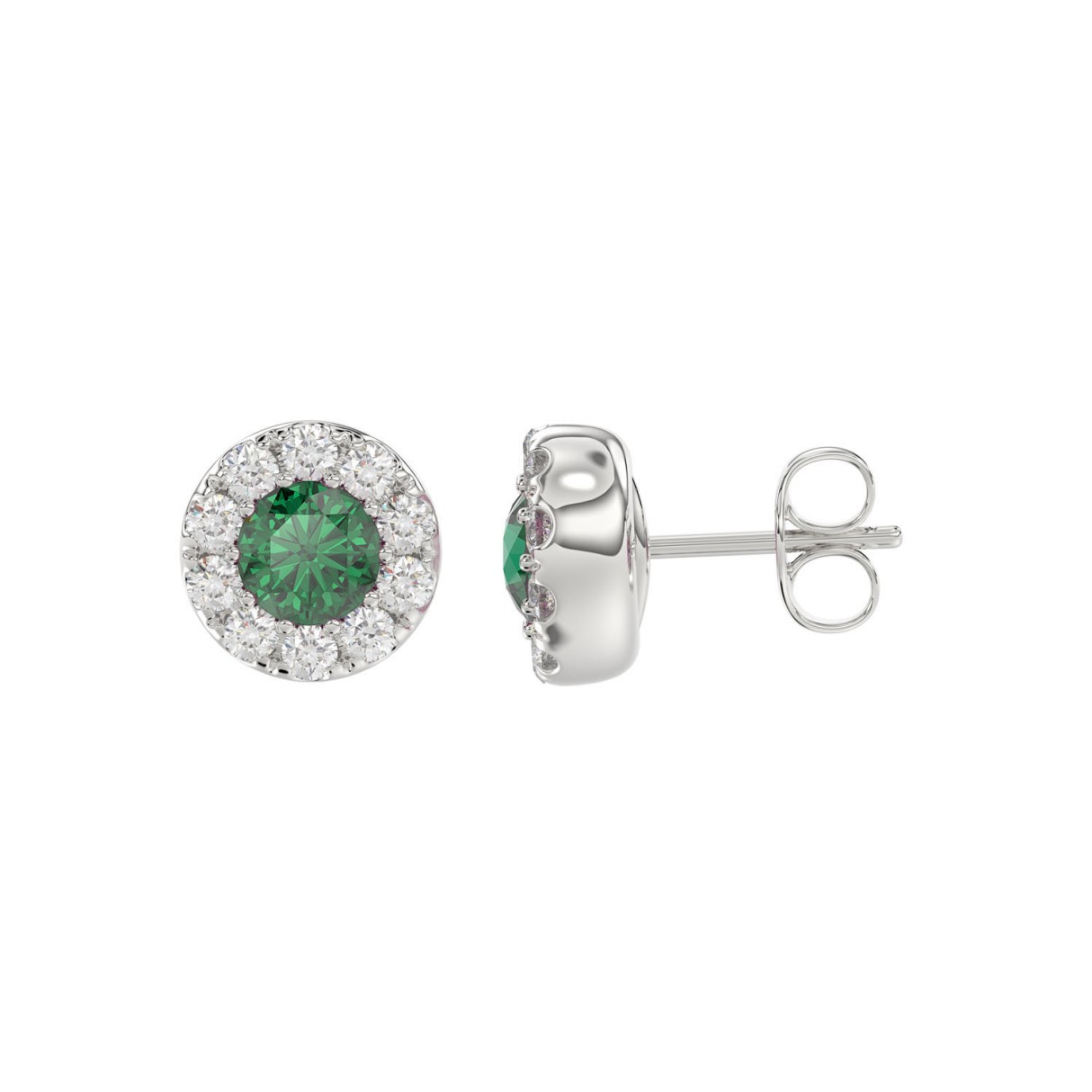 14K WHITE GOLD 1/2CT ROUND/ROUND GREEN EMERALD DIAMOND LADIES EARRING 