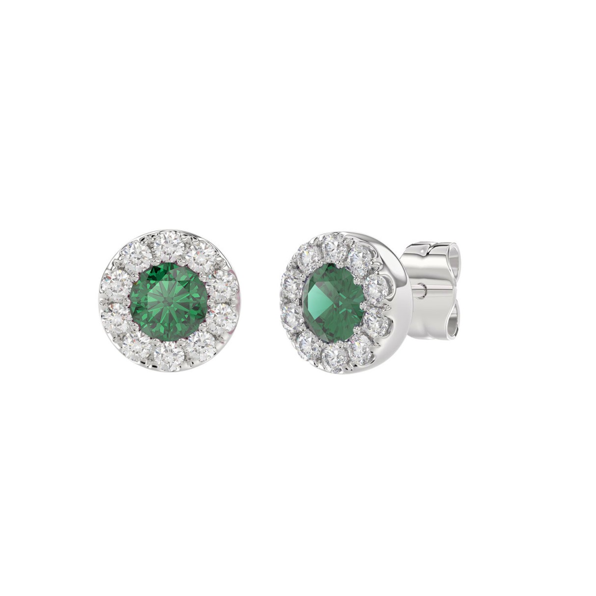 14K WHITE GOLD 1/2CT ROUND/ROUND GREEN EMERALD DIAMOND LADIES EARRING 