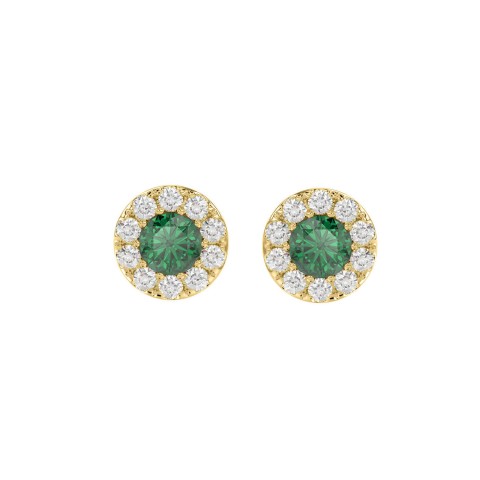 14K YELLOW GOLD 1/2CT ROUND/ROUND GREEN EMERALD DIAMOND LADIES EARRING 