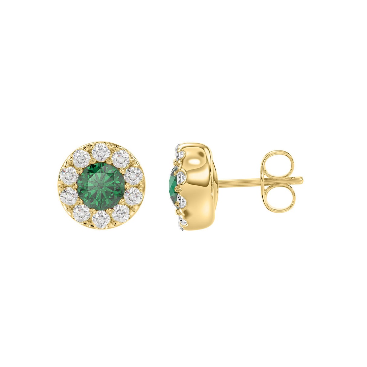 14K YELLOW GOLD 1/2CT ROUND/ROUND GREEN EMERALD DIAMOND LADIES EARRING 