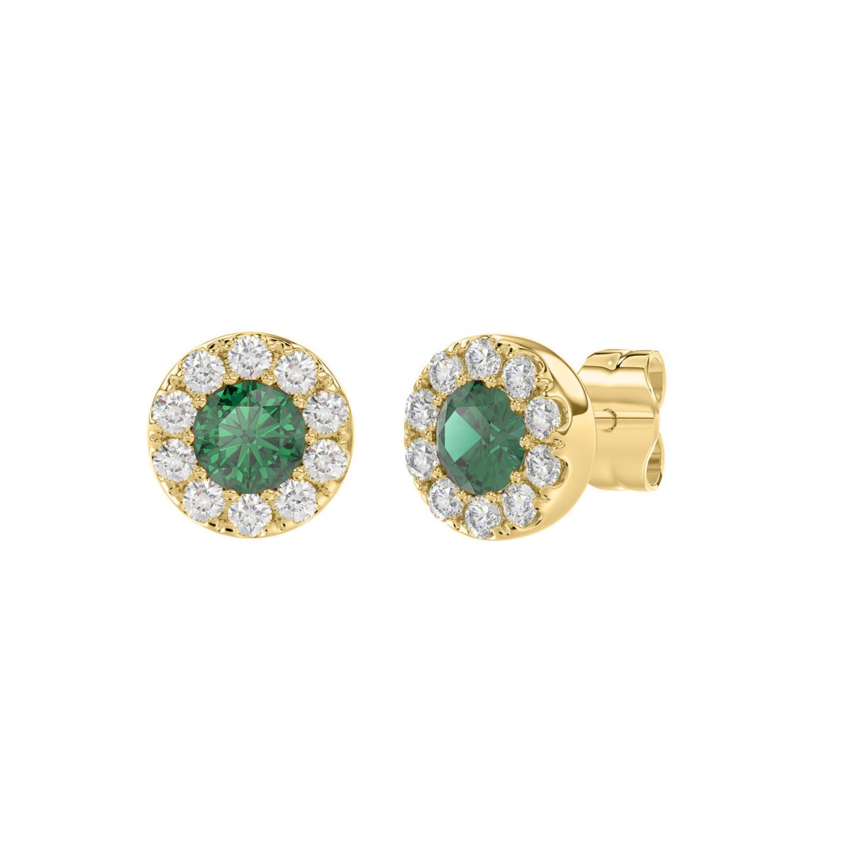 14K YELLOW GOLD 1/2CT ROUND/ROUND GREEN EMERALD DIAMOND LADIES EARRING 