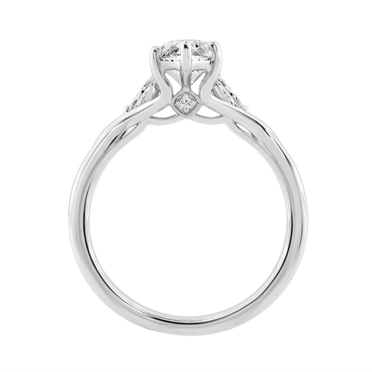14K White Gold 2 1/6Ct Marquise And Round Three Stone Ladies Engagement Ring With Marquise 2Ct Center Stone (Color F-G Clarity Vs1/Vs2)