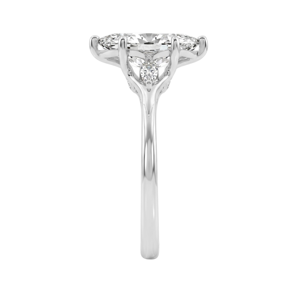 14K White Gold 2 1/6Ct Marquise And Round Three Stone Ladies Engagement Ring With Marquise 2Ct Center Stone (Color F-G Clarity Vs1/Vs2)