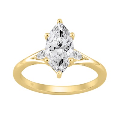 14K Yellow Gold 2 1/6Ct Marquise And Round Three Stone Ladies Engagement Ring With Marquise 2Ct Center Stone (Color F-G Clarity Vs1/Vs2)