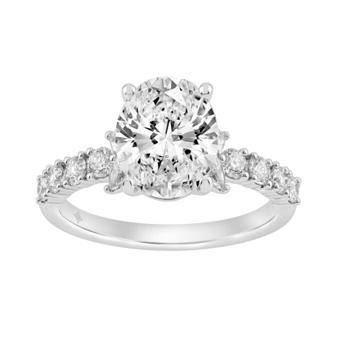 Elegant 14K White Gold Multi Shape Diamond Ladies Ring 2 3/4Ct Oval Marquise Round Bridal Engagement Ring 2Ct Oval Center Stone (Color F-G -Clarity Vs1/Vs2)