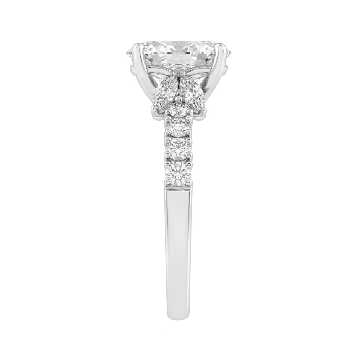 Elegant 14K White Gold Multi Shape Diamond Ladies Ring 2 3/4Ct Oval Marquise Round Bridal Engagement Ring 2Ct Oval Center Stone (Color F-G -Clarity Vs1/Vs2)