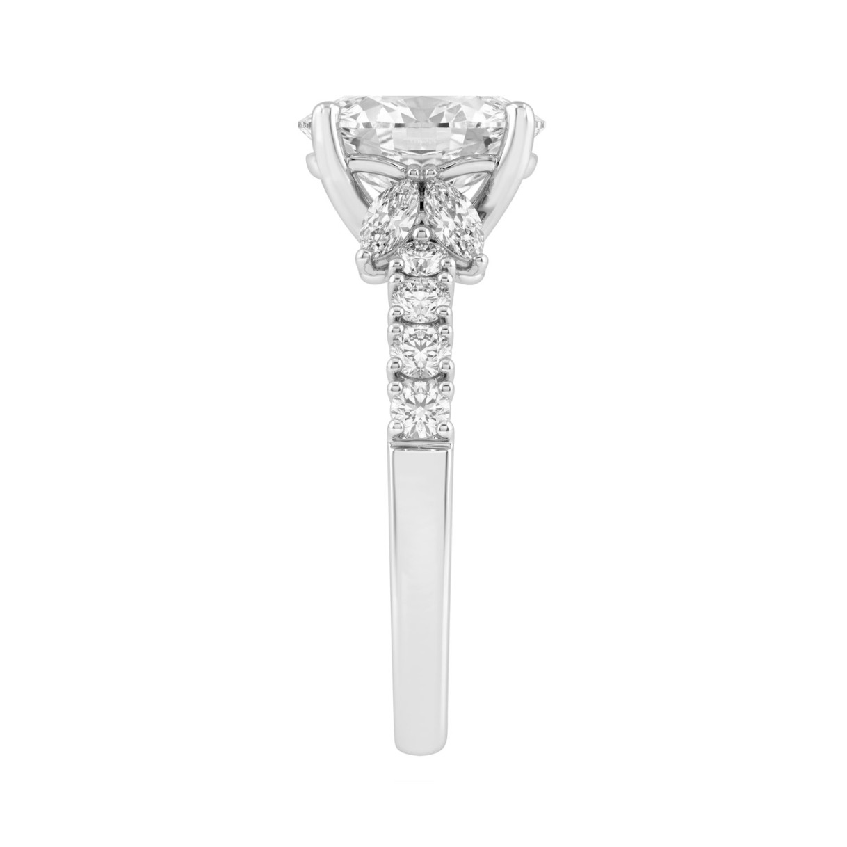 Elegant 14K White Gold Multi Shape Diamond Ladies Ring 2 3/4Ct Oval Marquise Round Bridal Engagement Ring 2Ct Oval Center Stone (Color F-G -Clarity Vs1/Vs2)
