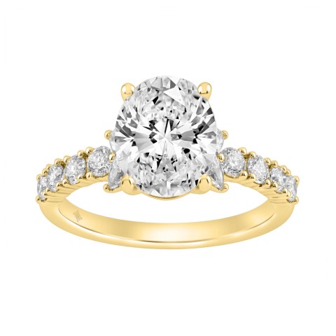 Elegant 14K Yellow Gold Multi Shape Diamond Ladies Ring 2 3/4Ct Oval Marquise Round Bridal Engagement Ring 2Ct Oval Center Stone (Color F-G -Clarity Vs1/Vs2)