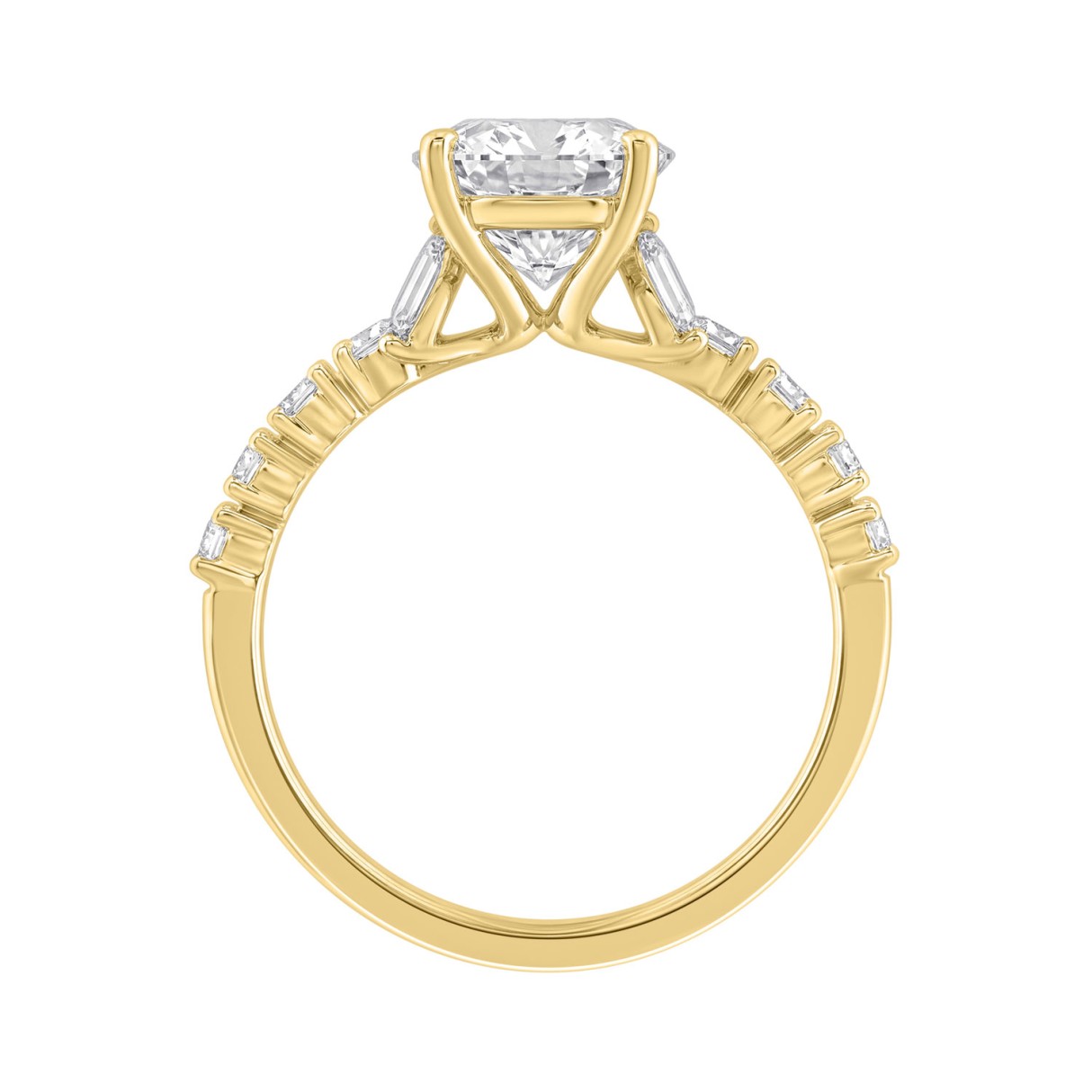 Elegant 14K Yellow Gold Multi Shape Diamond Ladies Ring 2 3/4Ct Oval Marquise Round Bridal Engagement Ring 2Ct Oval Center Stone (Color F-G -Clarity Vs1/Vs2)