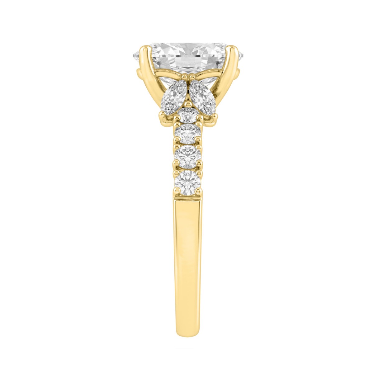 Elegant 14K Yellow Gold Multi Shape Diamond Ladies Ring 2 3/4Ct Oval Marquise Round Bridal Engagement Ring 2Ct Oval Center Stone (Color F-G -Clarity Vs1/Vs2)