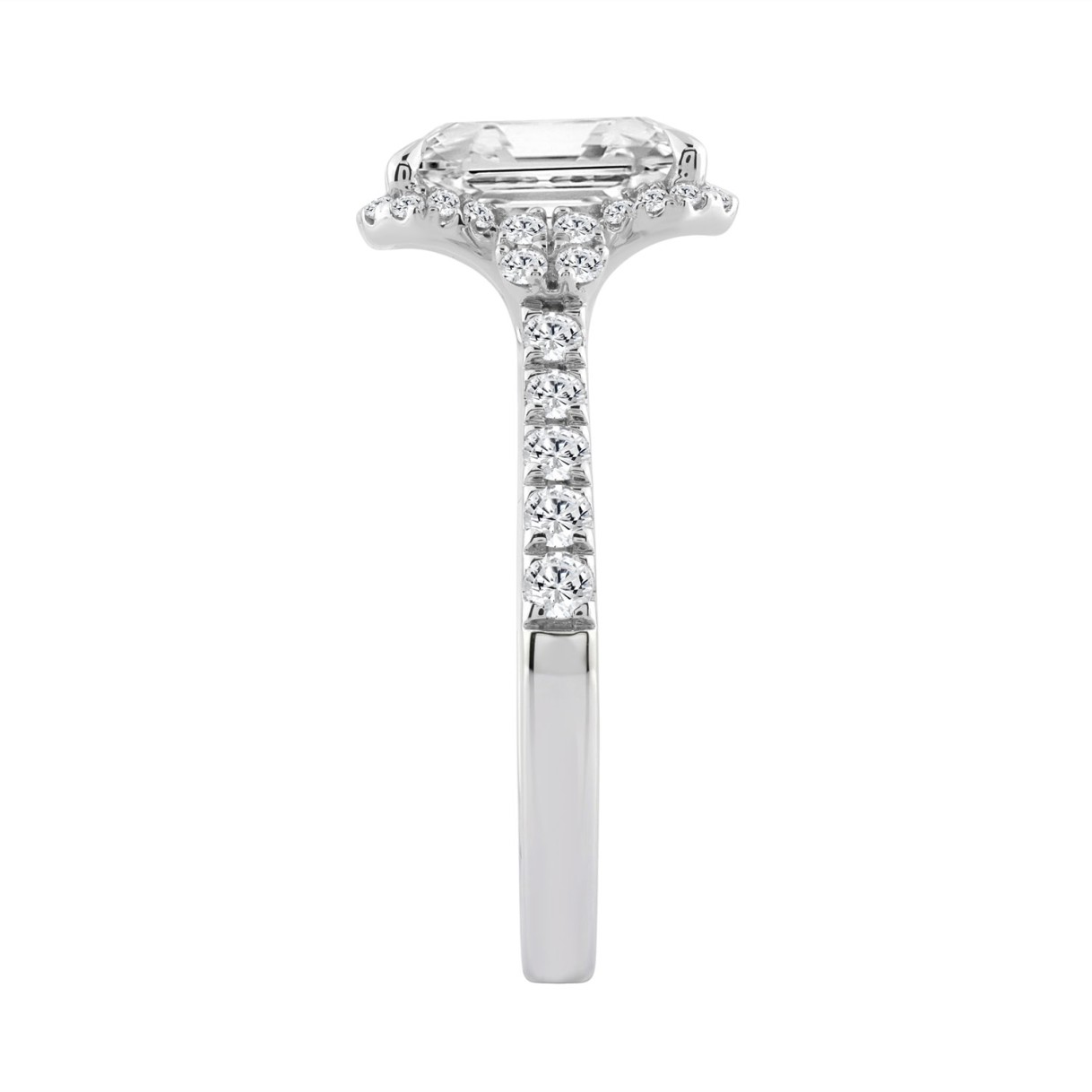 Elegance Ladies 14K White Gold 3 1/2CT Round Lab Grown Diamond Bridal Ring & Emerald Cut Halo Engagement Ring for Women (3.00CT Emerald Center stone (Color F-G -Clarity VS1/VS2))