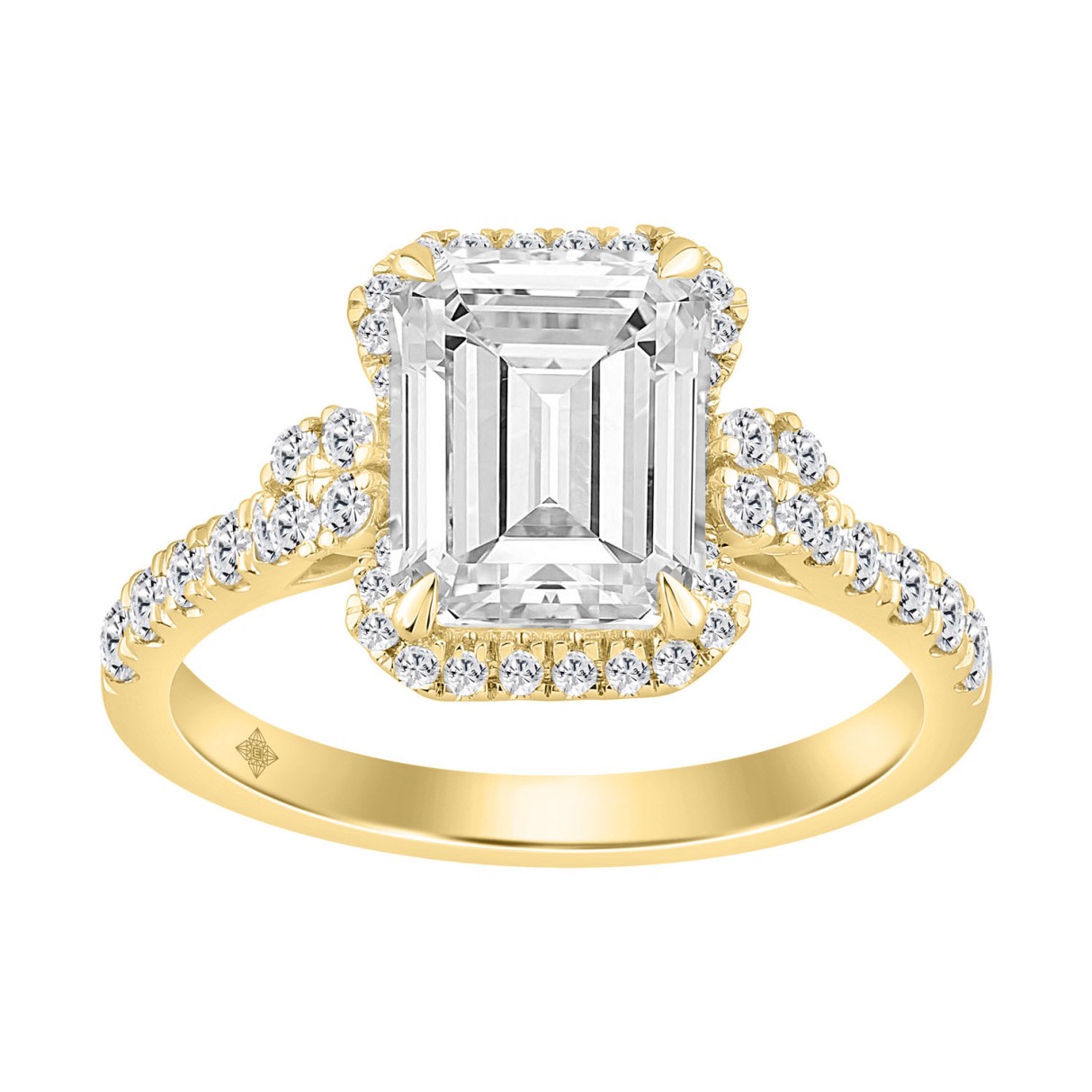 14K Yellow Gold 3 1/2Ct Emerald & Round Lab-Grown ...