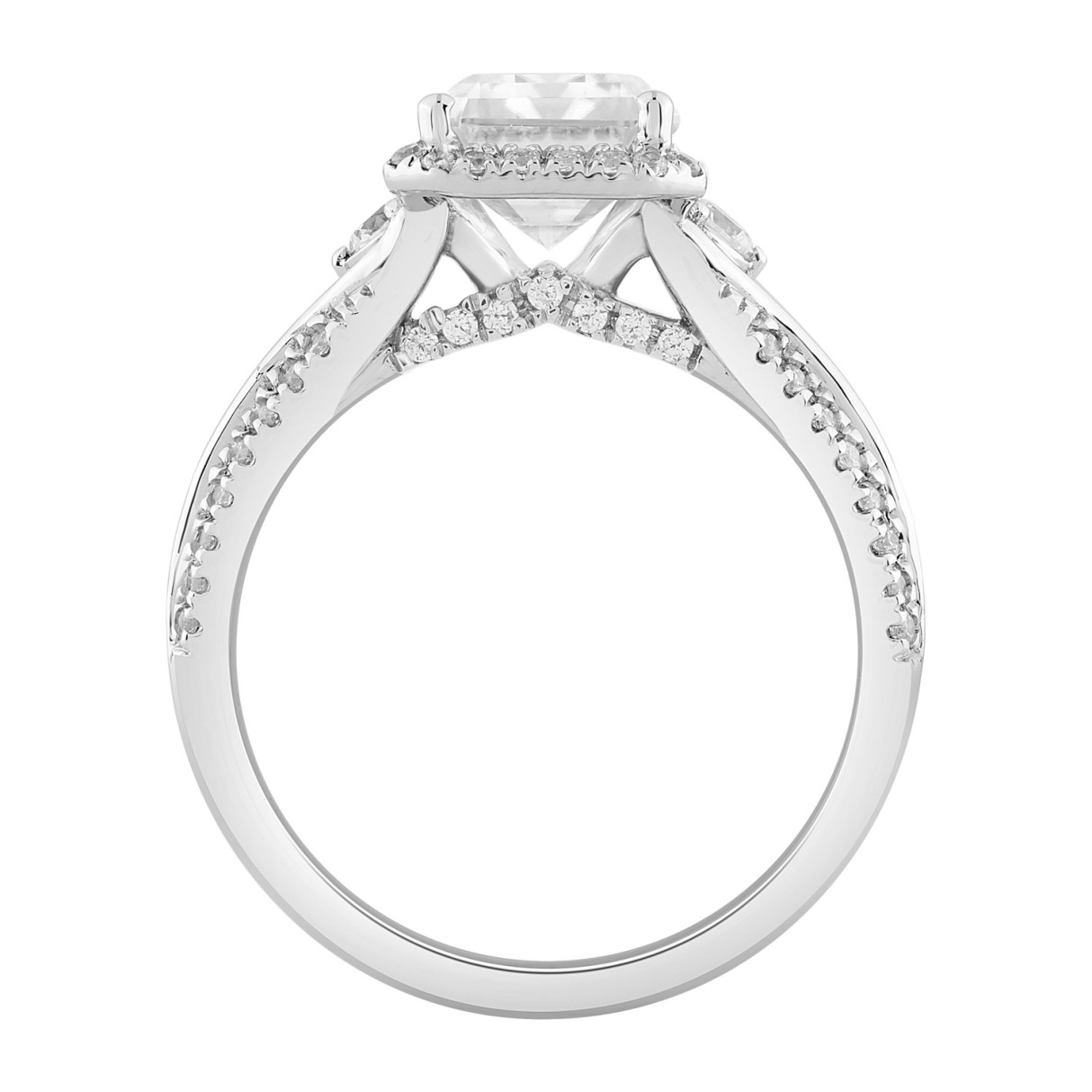 Elegance Ladies 14K White Gold 3 1/2CT Round Lab Grown Diamond Bridal Ring & Emerald Cut Halo Engagement Ring for Women (3.00CT Emerald Center stone (Color F-G -Clarity VS1/VS2))