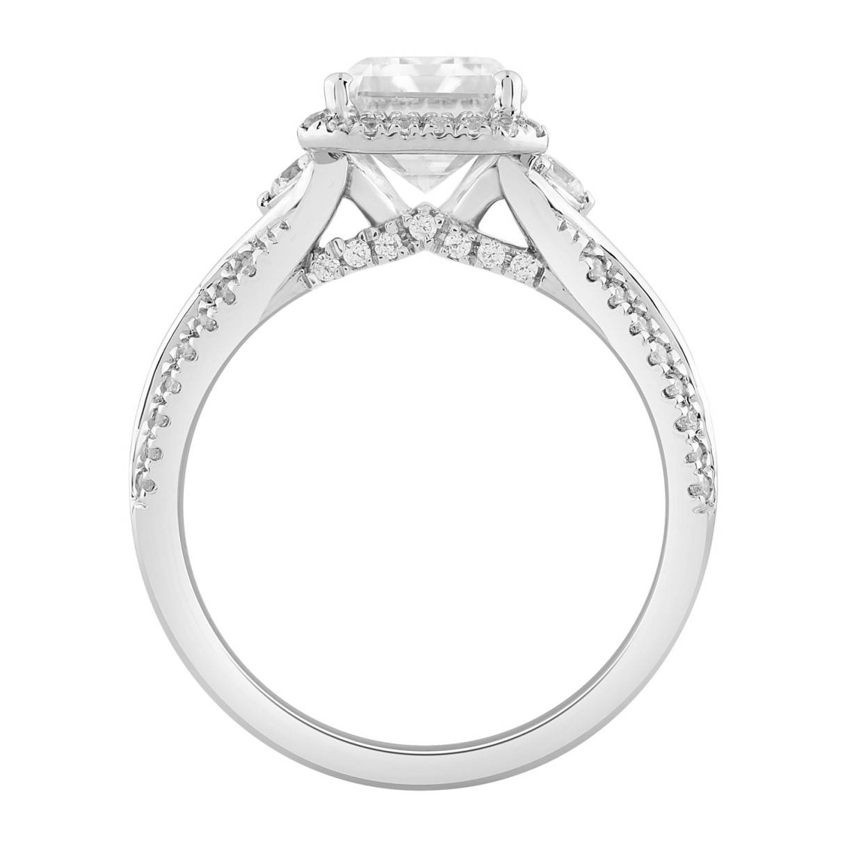 Elegance Ladies 14K White Gold 3 1/2CT Round Lab Grown Diamond Bridal Ring & Emerald Cut Halo Engagement Ring for Women (3.00CT Emerald Center stone (Color F-G -Clarity VS1/VS2))