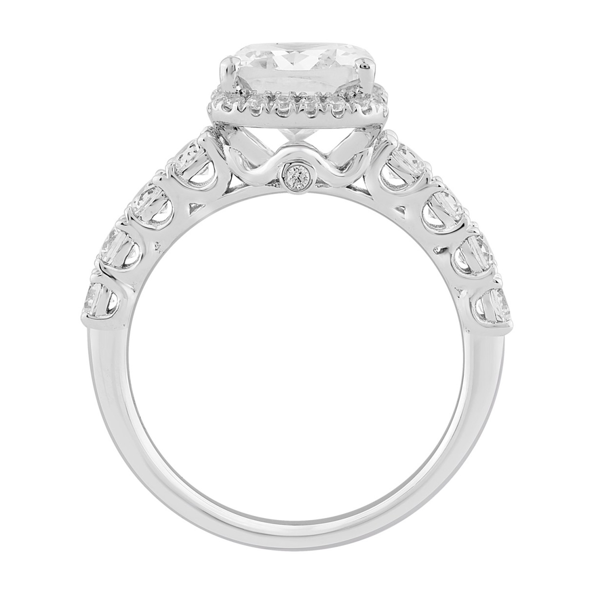 Elegance Ladies 3 3/4CT Round/Cushion Lab Grown Diamond Bridal Ring 14K White Gold Ladies Engagement Ring with 3.00CT Cushion Center stone (Color F-G -Clarity VS1/VS2))