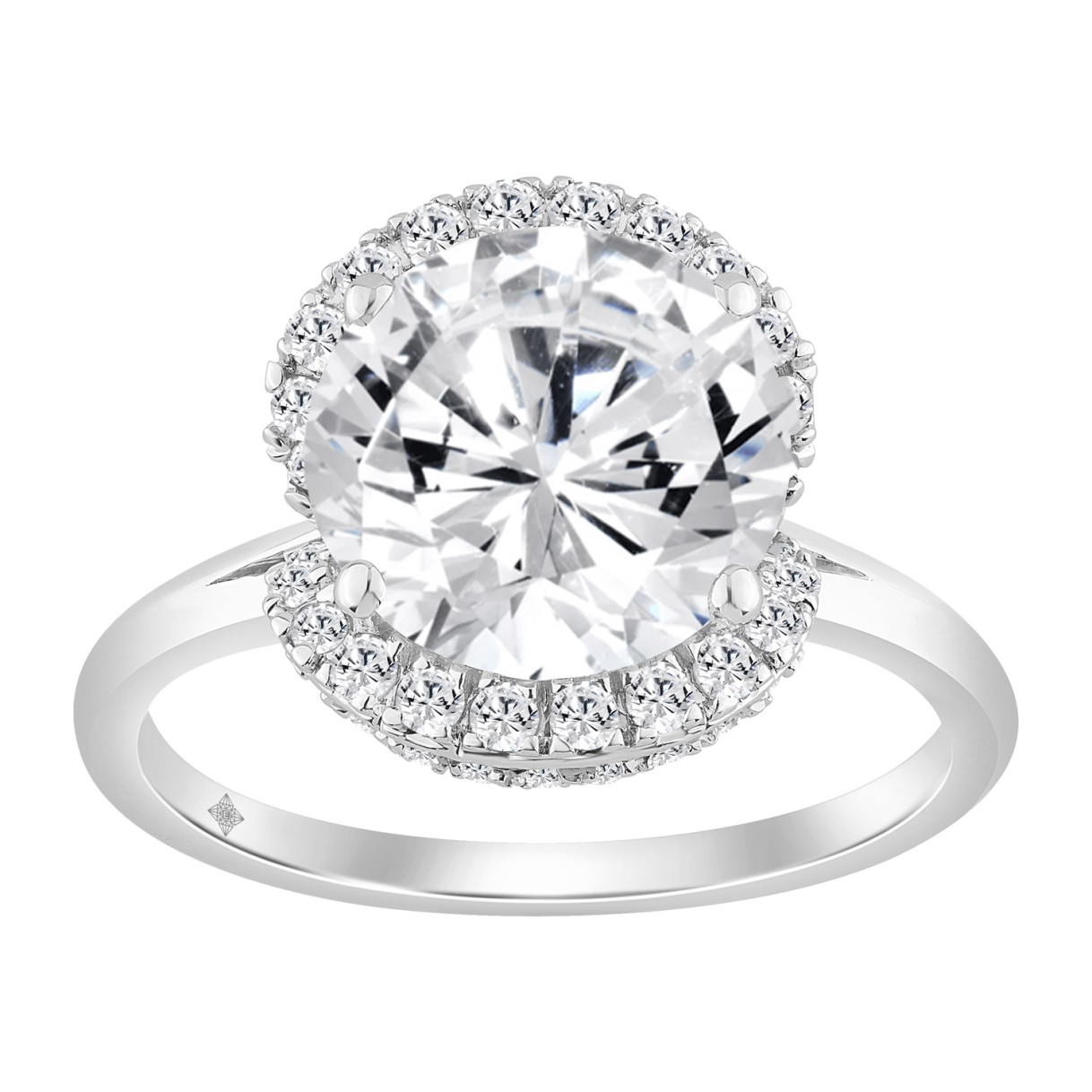 Ladies 3 1/2CT Round Lab Grown Diamond Halo Bridal Engagement Ring in 14K White Gold for Women (3.00CT Round Center stone (Color F-G -Clarity VS1/VS2))