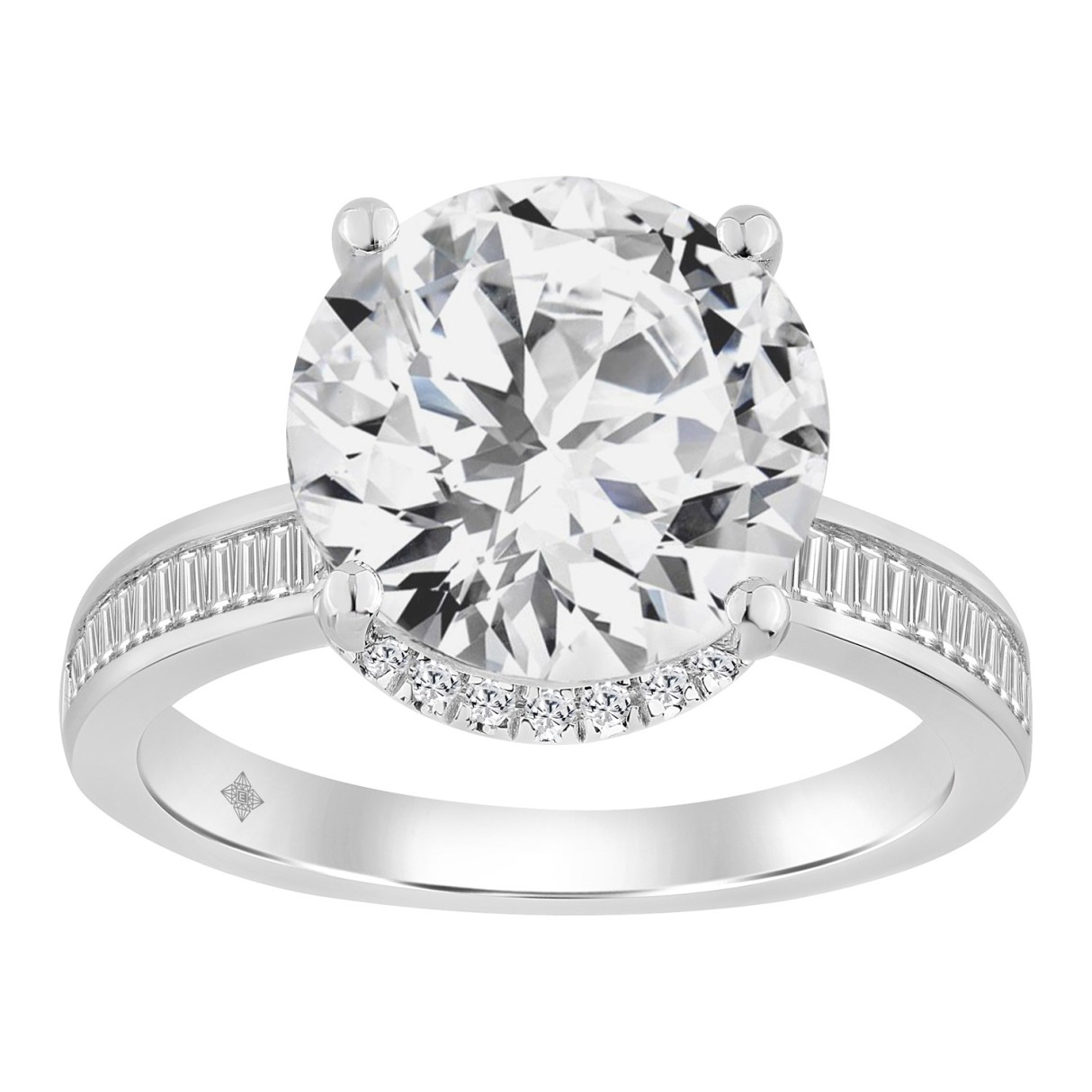 3 1/2CT  Round Brilliant Diamond & Baguette Diamond Ladies Bridal Ring 14K White Gold Ladies Engagement Ring (3.00CT Round Center stone (Color F-G -Clarity VS1/VS2))