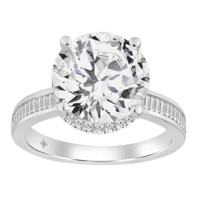 3 1/2CT  Round Brilliant Diamond & Baguette Diamond Ladies Bridal Ring 14K White Gold Ladies Engagement Ring (3.00CT Round Center stone (Color F-G -Clarity VS1/VS2))