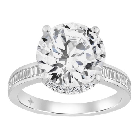 3 1/2CT  Round Brilliant Diamond & Baguette Diamond Ladies Bridal Ring 14K White Gold Ladies Engagement Ring (3.00CT Round Center stone (Color F-G -Clarity VS1/VS2))