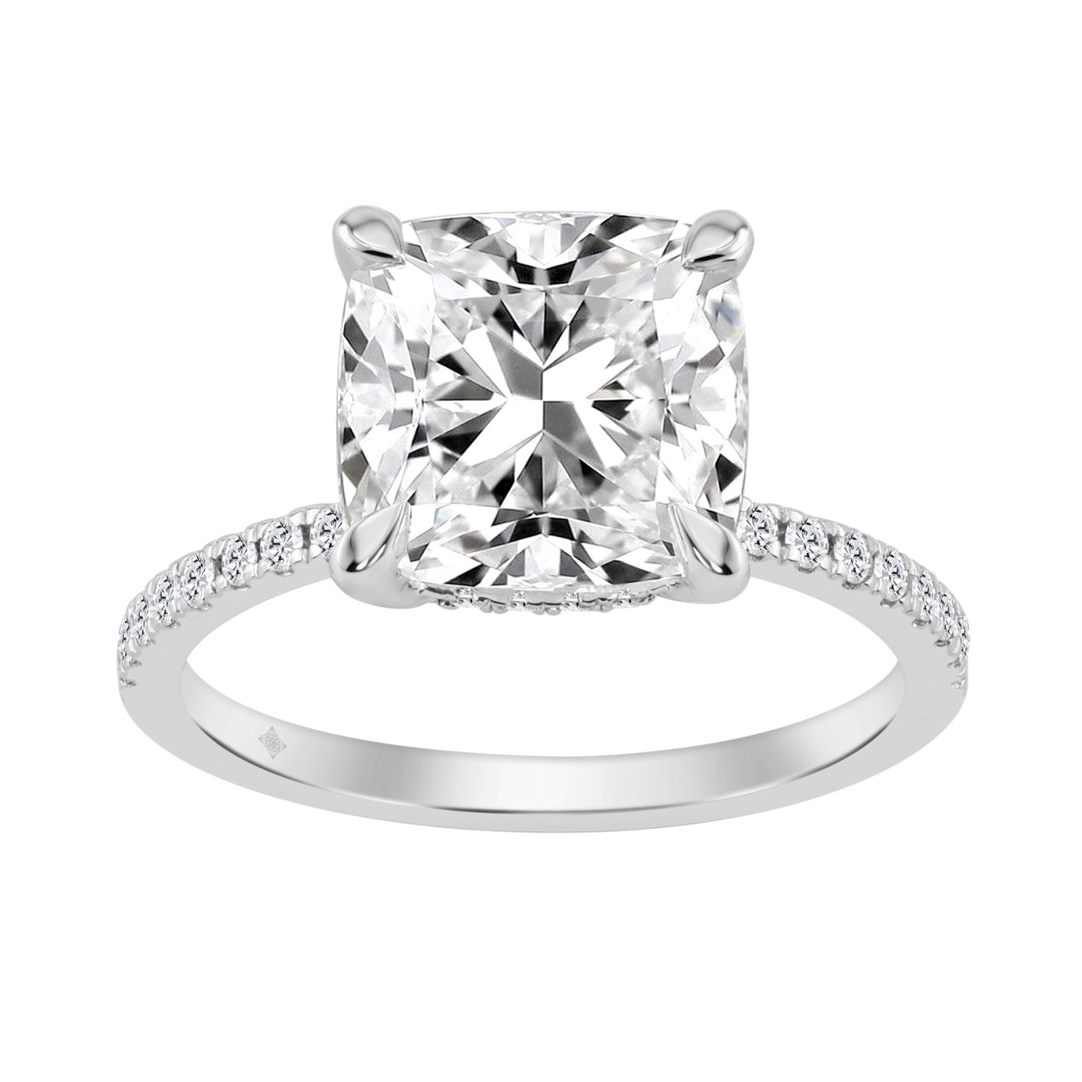 14K WHITE GOLD 4 1/4CT ROUND/CUSHION DIAMOND LADIES RING (CENTER STONE CUSHION DIAMOND 4.00CT)