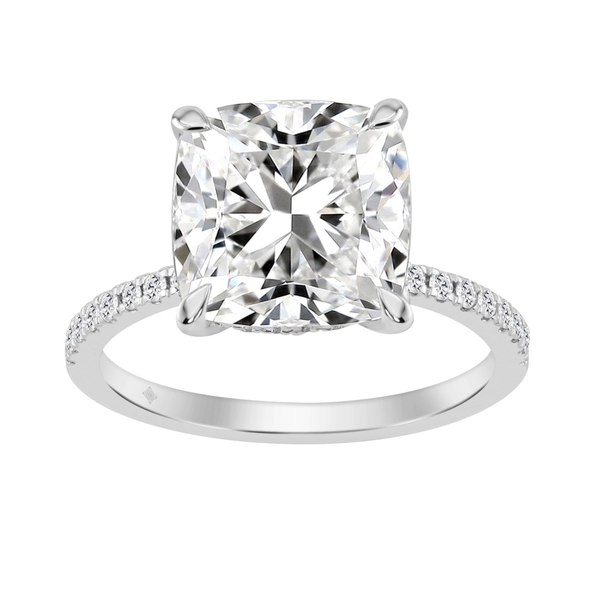 14K WHITE GOLD 5 1/4CT ROUND/CUSHION DIAMOND LADIES RING (CENTER STONE CUSHION DIAMOND 5.00CT)