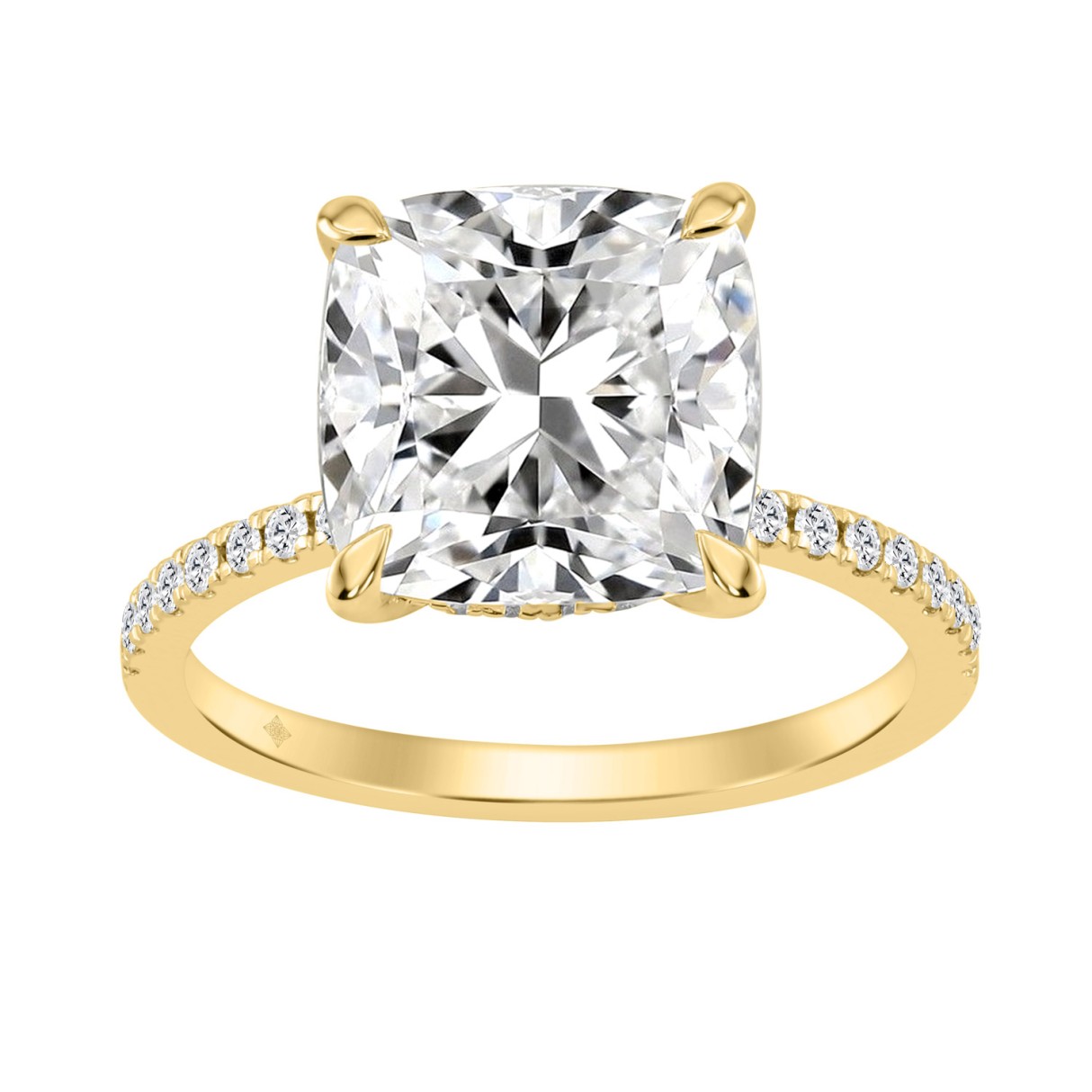 14K YELLOW GOLD 5 1/4CT ROUND/CUSHION DIAMOND LADIES RING (CENTER STONE CUSHION DIAMOND 5.00CT)