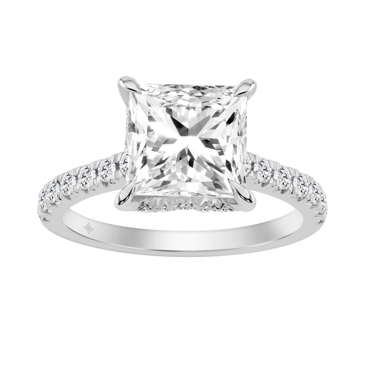 14K WHITE GOLD 3 1/2CT ROUND/PRINCESS DIAMOND LADIES RING (CENTER STONE PRINCESS DIAMOND 3.00CT)
