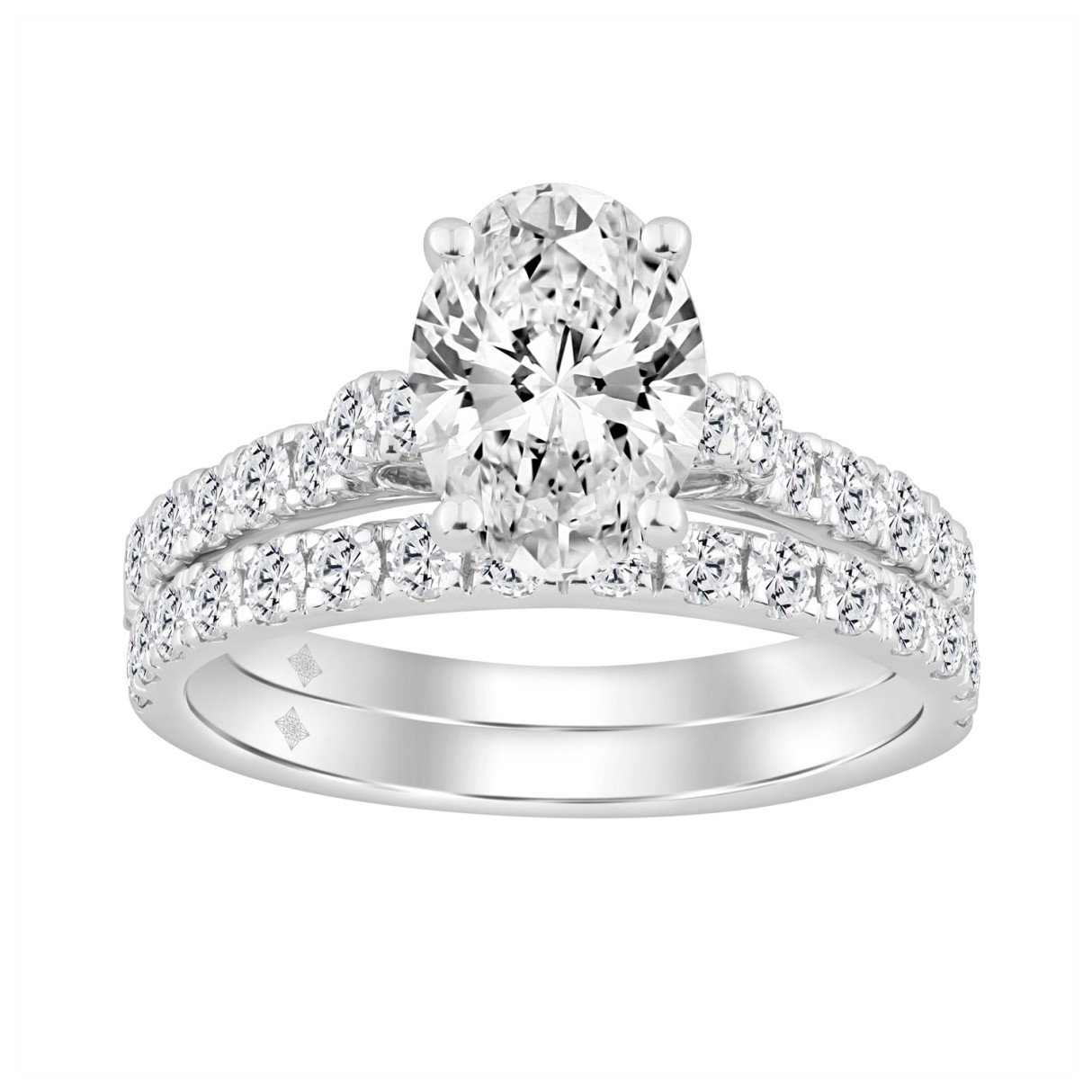 14K WHITE GOLD 2 1/2CT ROUND/OVAL DIAMOND LADIES BRIDAL SET (CENTER STONE OVAL DIAMOND 1 1/2CT)