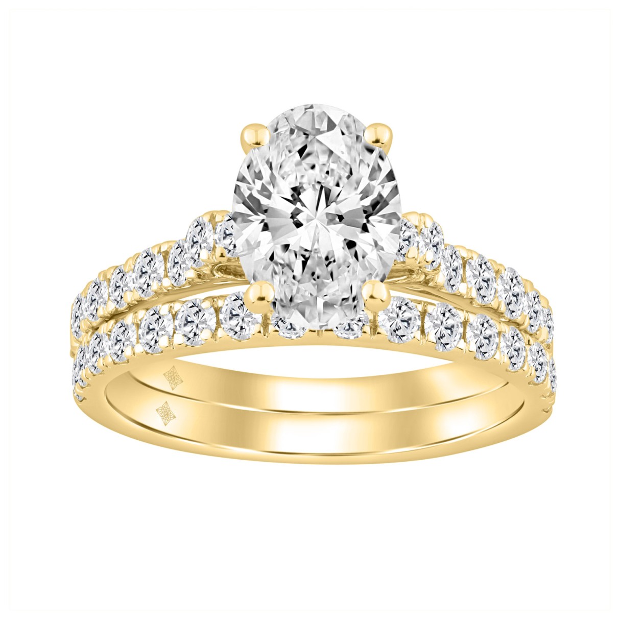 14K YELLOW GOLD 2 1/2CT ROUND/OVAL DIAMOND LADIES BRIDAL SET (CENTER STONE OVAL DIAMOND 1 1/2CT)