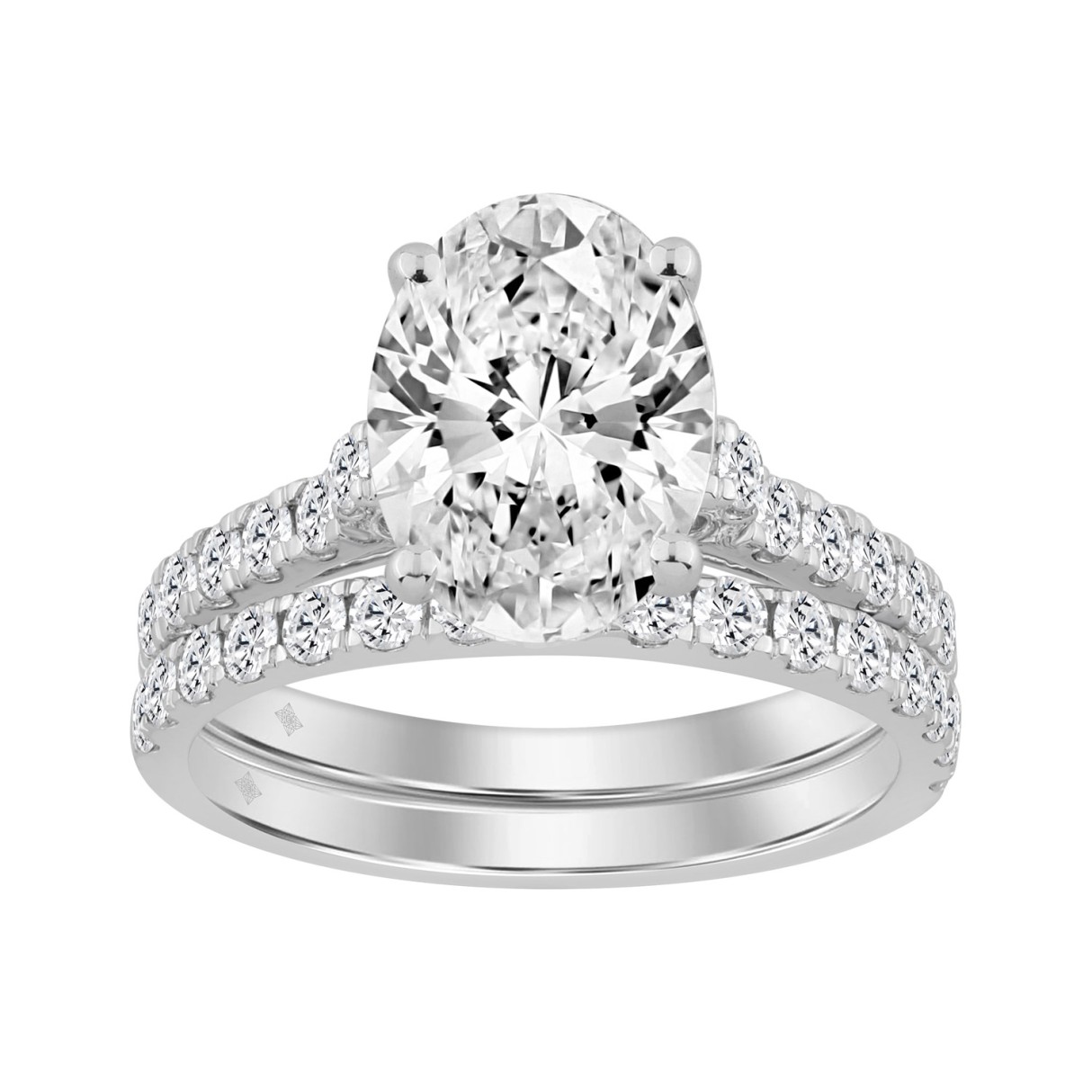 14K WHITE GOLD 3.00CT ROUND/OVAL DIAMOND LADIES BRIDAL SET (CENTER STONE OVAL DIAMOND 2CT )