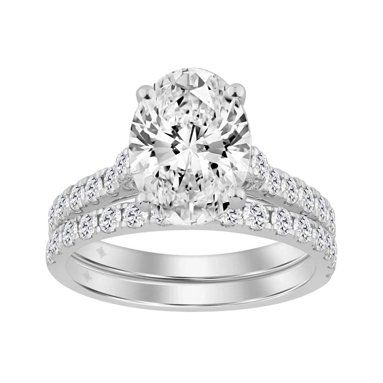 14K WHITE GOLD 3.00CT ROUND/OVAL DIAMOND LADIES BRIDAL SET (CENTER STONE OVAL DIAMOND 2CT )