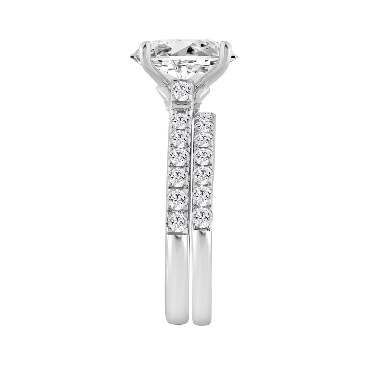 14K WHITE GOLD 3.00CT ROUND/OVAL DIAMOND LADIES BRIDAL SET (CENTER STONE OVAL DIAMOND 2CT )