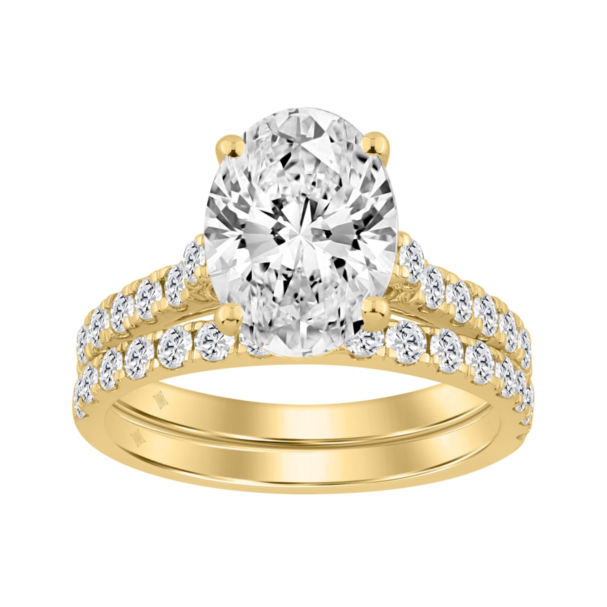 14K YELLOW GOLD 3.00CT ROUND/OVAL DIAMOND LADIES BRIDAL SET (CENTER STONE OVAL DIAMOND 2CT )