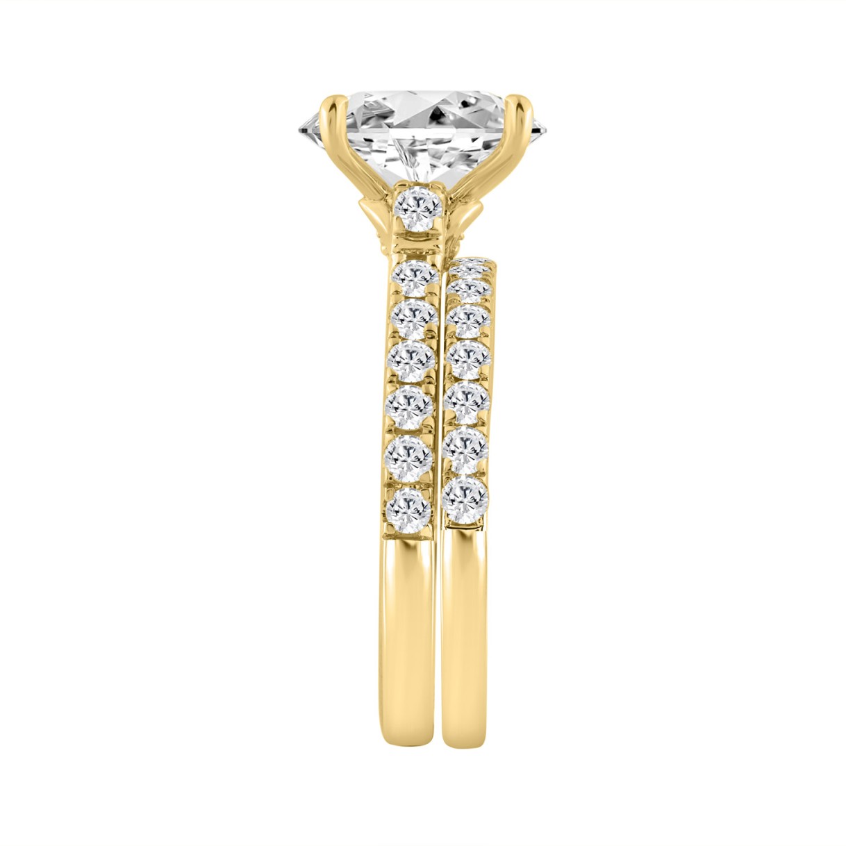 14K YELLOW GOLD 3.00CT ROUND/OVAL DIAMOND LADIES BRIDAL SET (CENTER STONE OVAL DIAMOND 2CT )