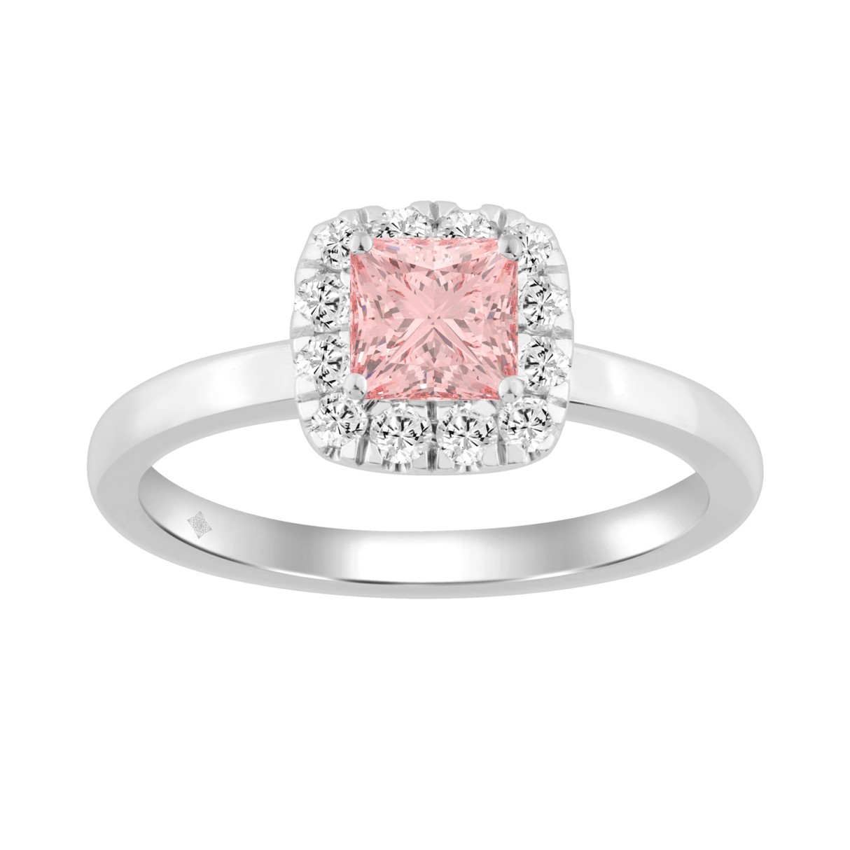 14K WHITE GOLD 3/4CT ROUND/PINK PRINCESS DIAMOND LADIES RING 