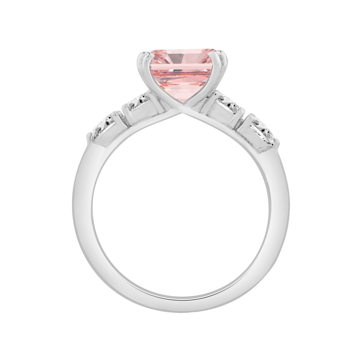 14K WHITE GOLD 3 1/2CT OVAL/PINK CUSHION/PEAR DIAMOND LADIES RING (CENTER STONE PINK CUSHION DIAMOND 3.00CT)