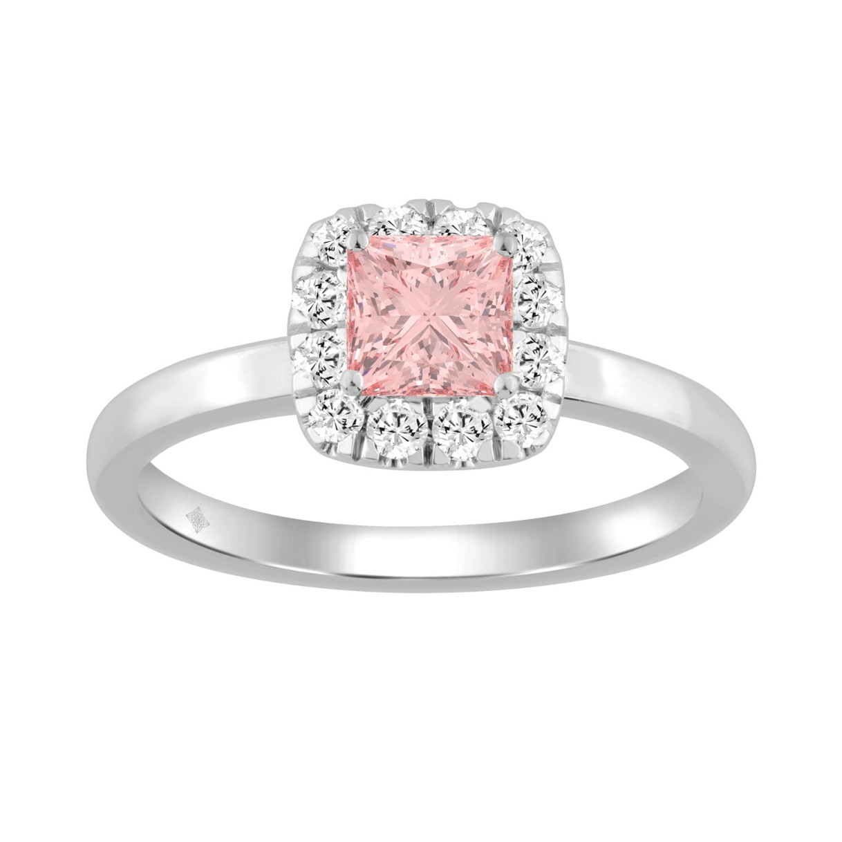 14K WHITE GOLD 3/4CT ROUND/PRINCESS DIAMOND LADIES RING (CENTER STONE PINK PRINCESS DIAMOND 1/2CT)