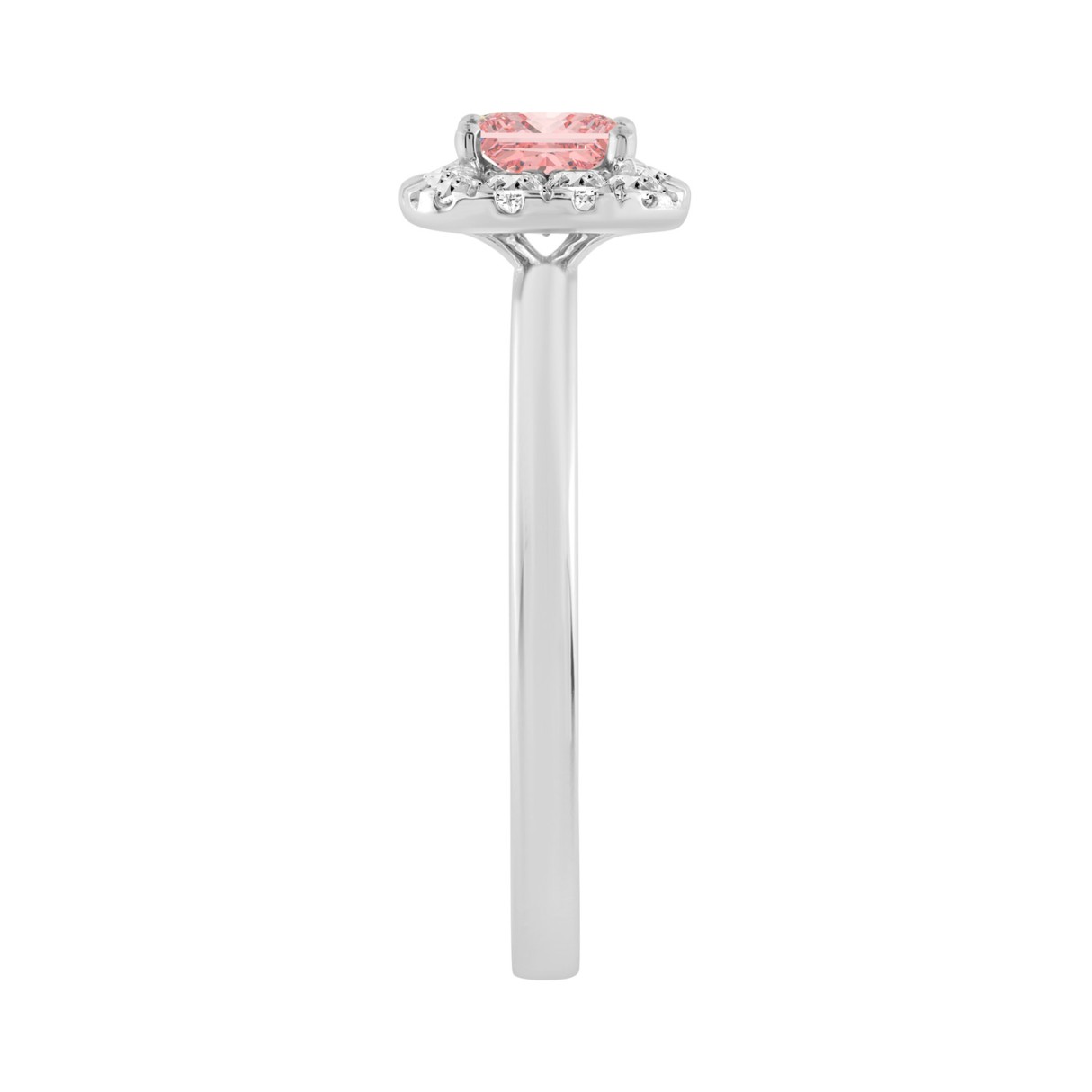 14K WHITE GOLD 3/4CT ROUND/PRINCESS DIAMOND LADIES RING (CENTER STONE PINK PRINCESS DIAMOND 1/2CT)