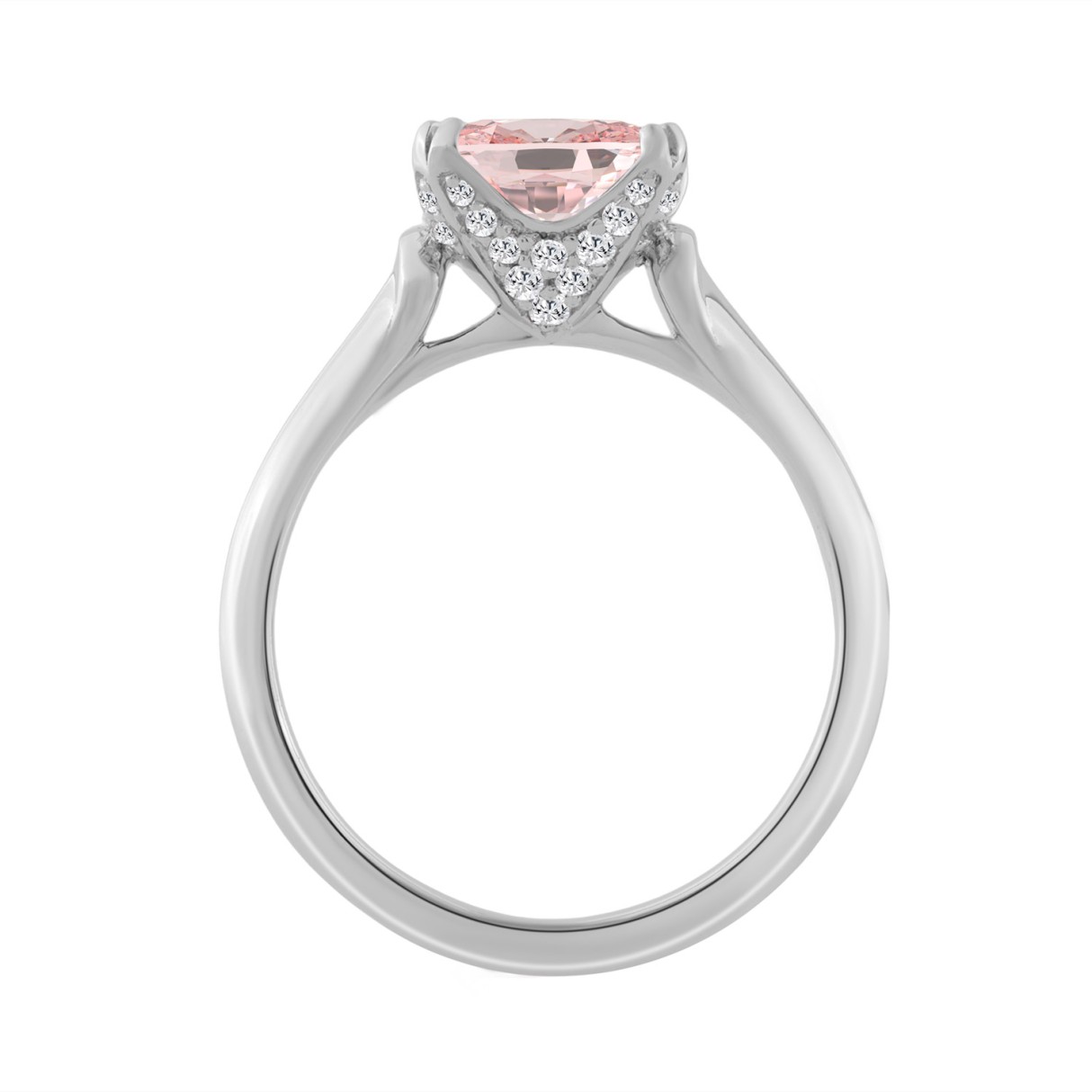 14K WHITE GOLD 3 1/4CT ROUND/CUSHION DIAMOND LADIES RING (CENTER STONE PINK CUSHION DIAMOND 3.00CT)
