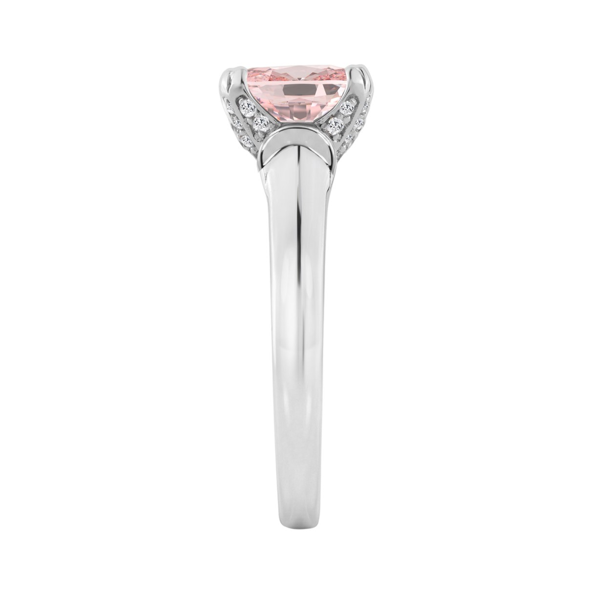 14K WHITE GOLD 3 1/4CT ROUND/CUSHION DIAMOND LADIES RING (CENTER STONE PINK CUSHION DIAMOND 3.00CT)