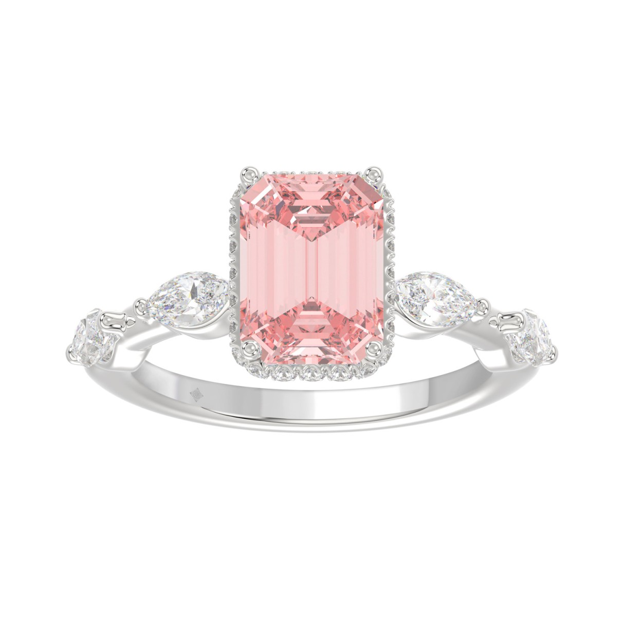 14K WHITE GOLD 3 1/2CT ROUND/MARQUISE/PINK EMERALD DIAMOND LADIES RING (CENTER STONE PINK EMERALD DIAMOND 3.00CT)