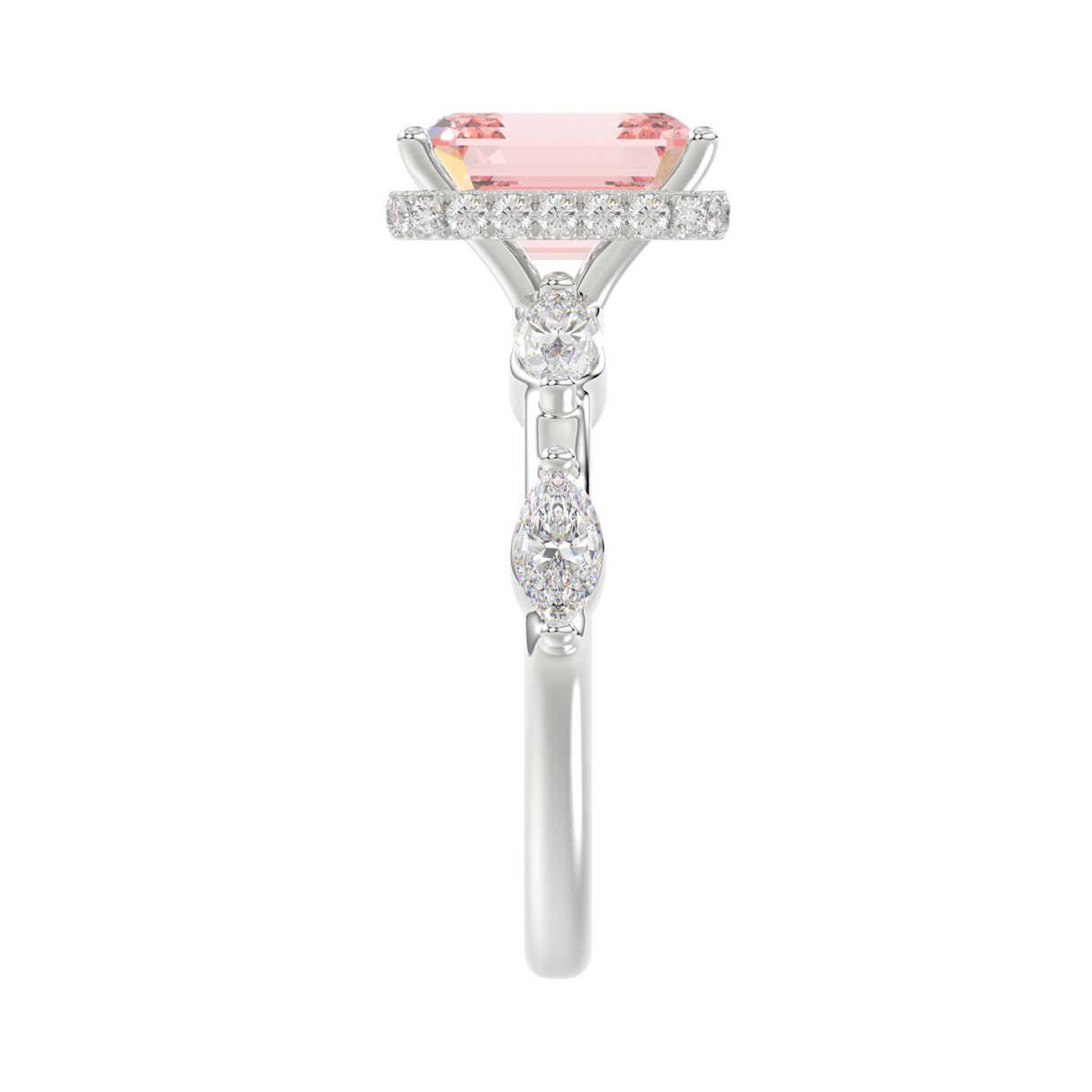 14K WHITE GOLD 3 1/2CT ROUND/MARQUISE/PINK EMERALD DIAMOND LADIES RING (CENTER STONE PINK EMERALD DIAMOND 3.00CT)