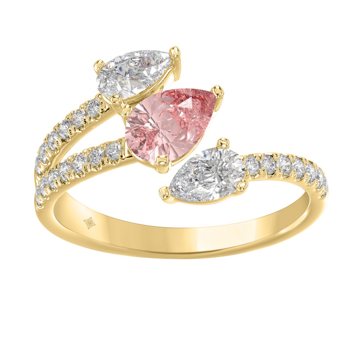 14K YELLOW GOLD 1 1/4CT ROUND/PEAR DIAMOND LADIES RING (CENTER PEAR PINK)